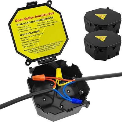 MIARALA Black Open Splice Junction Box (2 Pack) | Electrical Splice Box Wire Junction Box with Cover V0 Flame Retardant Rating(Highest level)