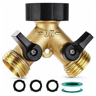Brass Hose Splitter 2 Way, Heavy Duty Garden Hose Splitter with Shut Off Valves, Y Connector Hose Adapter, No Leak, Includes Washers & Teflon Tape – Dalmbox