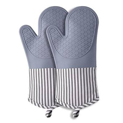 Silicone Oven Mitts, Heat Resistant Oven Gloves with Quilted Liner, Waterproof & Non-Slip Kitchen Mittens for Baking Cooking BBQ, 500°F, 13.5" Nordic Grey