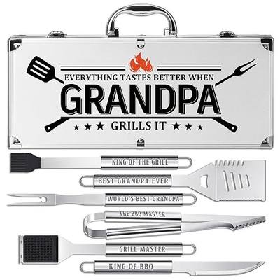 Grandpa Gifts, Fathers Day Grandpa Gifts from Grandkids Heavy Duty Grilling Accessories Kit for Backyard BBQ, Thick Stainless Steel Grill Utensils with Non-Slip Handle Tool on Birthday, Christmas