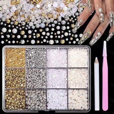 AB Gold Silver Nail Pearls for Nail Art, Pearl Nail Charms Gems for Nail Art Designs, Pearl Beads for Crafting, Small Tiny Half Pearls Beads for DIY Nail Art, Face Makeup and Craft
