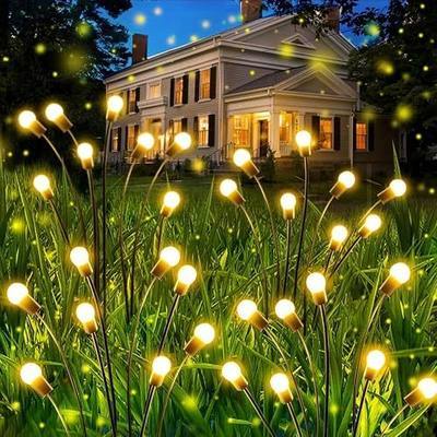 OZS 6 Pack Total 48 LED Solar Garden Lights Fairy Outdoor - Solar Firefly Lights Outdoor, Sway by Wind, Waterproof for Garden Patio Pathway Fairy Decoration (Warm White)