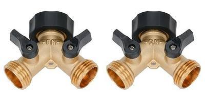 LINEX Garden Hose Splitter 2 Way 2 Pack Heavy Duty Brass, Outdoor Dual Y Valve Water Connector with Faucet and Spigot, Hose Split for Lawn, Garden, Car Wash