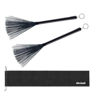 1 Pair Ahviesli Drum Brushes Retractable with Rubber Handles, Percussion Brushes & Drum Brush for Jazz, Rock, Acoustic – Compact & Portable with Storage Bag