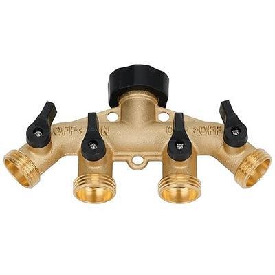 LINEX Garden Hose Splitter 4 Way Heavy Duty Brass, Outdoor Water Splitter with Valves, Faucet and Spigot Connector, Hose Split for Lawn, Garden, Car Wash