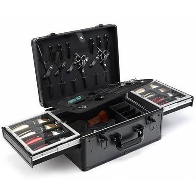 MoyRetty Professional Barber Case with Cap Clear dustproof, 16.5"*12.4"*7" | arber Suitcase 6 Clipper Slots & 8 Shear Holders, Portable Aluminum Organizer for Hair Stylists & Pet Groomers