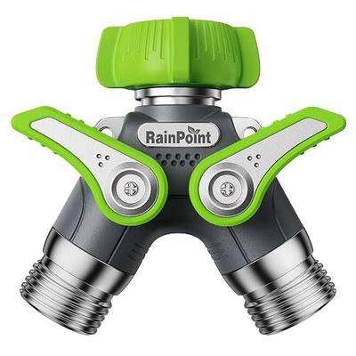 RAINPOINT 2 Way Garden Hose Splitter | Heavy Duty Water Spigot Splitter with Shutoff Valves, 100% Metal Body, 1.9" Extra Long Metal Handle, 3/4" GHT Thread