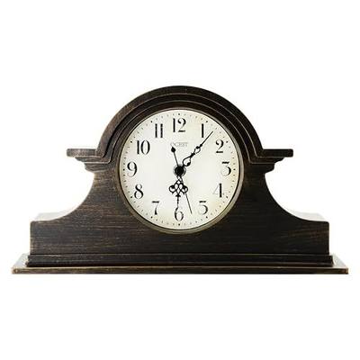 OCEST Silent Vintage Farmhouse Mantel Clock for Living Room, 13 x 7-inch | Small Table Clock, ABS Case, Battery Operated, Napoleon Style Home Decor for Fireplace, Desk & Shelf, Office, Walnut Brown