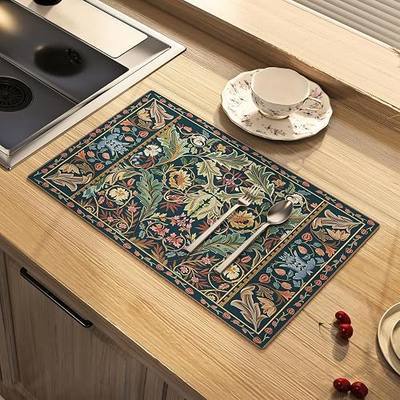 Dish Drying Mat Paisley Absorbent Diatomite Coffee Mat, 16" x 24" | Rubber Backed, Bohemian Decor, Non Slip Base, Waterproof Layer, Countertop, Espresso Machine, Bathroom