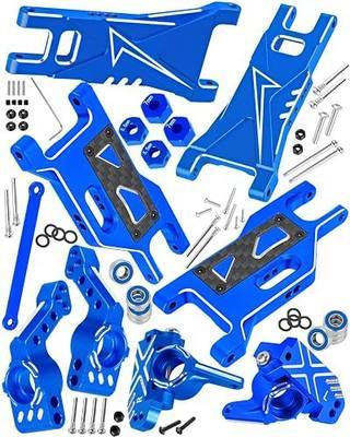 RC Upgrades Part for 1/10 Rustler 2WD/Rustler 2WD VXL,Stampede 2WD/Stampede 2WD VXL,Aluminum Suspension Arms & Caster Block,Steering Blocks,Rear Stub Axle Carriers w/Bearings,Navy Blue