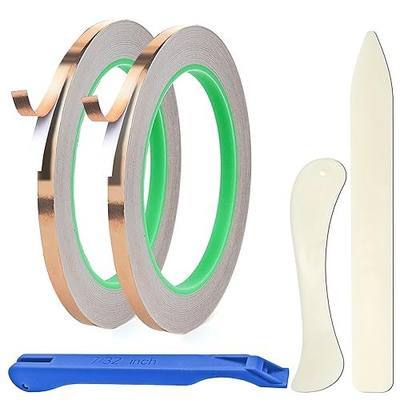 CAMATET 7/32 Inch Copper Foil for Stained Glass, Copper Reactive Foil with Double-Sided Conductive - Deco, EMI Shielding, Soldering, Paper Circuits - 32.8 Yards (2 Rolls) with Foiling Tool