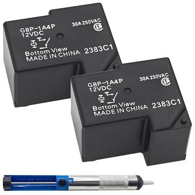 G8P-1A4P-12VDC (Pack of 2) 30A 250VAC Fully-Sealed PCB Relay Kit with Soldering Sucker Pump - Perfect for PC Board or Panel-Mounted Applications, Solves F01 Code Problem of Dryer