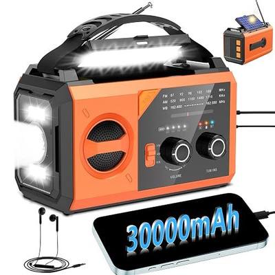 30000mAh Emergency Weather Radio, AM/FM/NOAA Hand Crank Radio with Wireless Speaker, Solar & Hand Crank Power, Built-in Flashlight, SOS Alarm, 15W Fast Charge (Orange, 30000mAh)