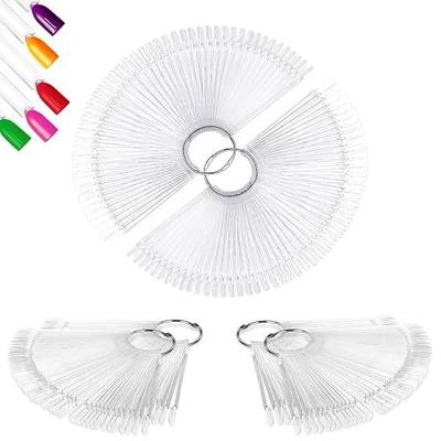 ADULLPONY 200Pcs Nail Swatch Sticks - Clear Nail Polish Swatches for Gel Polish, Nail Color Display Sample Sticks with Rings, 4 Bags of 50 Almond Nail Tips for Nail Art Practice & Salon Use