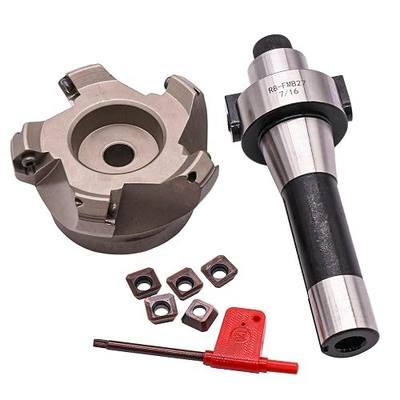 R8 Arbor, 3.15"/80mm Cutting Dia KM12 80-27-5T Face Mill Shell Cutter Set | 5 Flute 45° Indexable Face Mill, R8 FMB27 7/16-20 Shank Face Mill Arbor with 5Pcs SEKT1204 Carbide Inserts and T20 Wrench