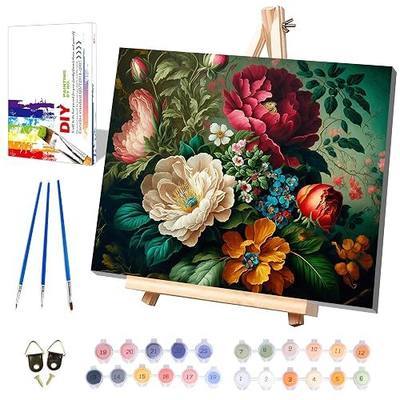 Peony Paint by Numbers for Adults with Framed Canvas - with Wooden Easel | Paint by Number on Canvas Flowers, DIY Acrylic Oil Painting Kits with Brushes Nice Gift Box for Home Wall Decor (12x16 inch)