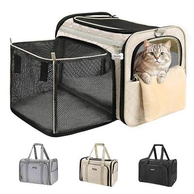 MIDOG Cat Carrier Soft for Small-Medium Cats Up to 15lbs, Airline Approved | Expandable Square Design,Comfort & Breathable Window,Equipped with anti-slip lock zippers and an internal safety leash