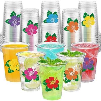48 Pcs Hawaii Luau Cups 12 oz Plastic Tropical Floral Cups Hawaiian Luau Party Disposable Cup Hawaii Hibiscus Beverage Drinking Cup for Hawaiian Tropical Pool Beach Birthday Party Supplies