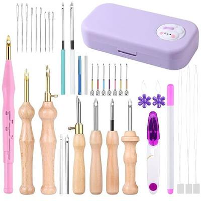 37Pcs Punch Needle Kit, Punch Needle Tools Set with Storage(Purple) | 37-piece complete set Multiple needle sizes Ergonomic wooden handle Storage case included Beginner-friendly craft tool