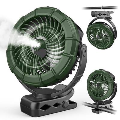 Ausic Portable Misting Golf Cart Fan, Clip on Fans, Max 45H Runtime, 100ml Camping Stroller Fan with Ligth, 360° Rotate Cooling Spray, Outdoor Rechargeable Battery Fans for Travel/Home/Beach