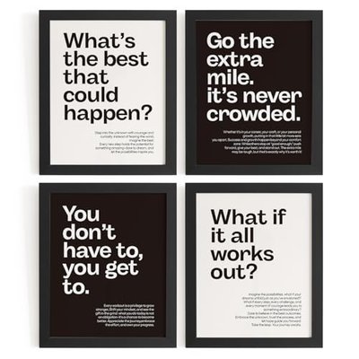 DSHFG Motivational Office Wall Art Decor Prints Set of 4, Black Motivational Wall Decor Retro Posters Prints for Office Home Decor, 8x10 Unframed