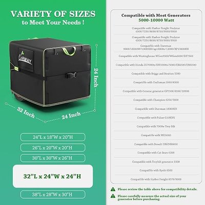 UIRWAY Outdoor Generator Covers Waterproof, 32”L x 24”W x 24”H Portable Generator Cover for Outside, 600D Heavy Duty Universal Generator Protection Cover Fit for Most Generators 5000-10000 Watt