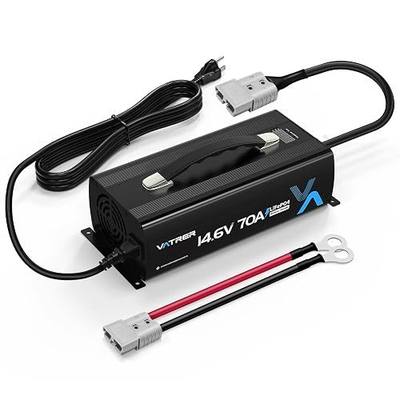 14.6V 70A Fast Charging Lithium Battery Charger AC-DC LiFePO4 Battery Charger for 12V Lithium Battery Over 140AH (300Ah/460Ah/560Ah/600Ah), with Multiple Protection&LED Indicator, Built-in Cooling Fan
