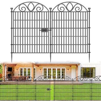 No Dig Garden Fence Outdoor for Yard, 10 Panels with Gate | 34in(H) x22ft(L) Rustproof Metal Animal Barrier, Temporary Dog Fence, Decorative Fencing for Flower Bed, Patio, and Pet