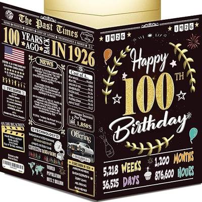 100th Birthday Card for Women Men - Back In 1926 Black & Gold - 100 Happy BIRTHDAY card - 100th birthday gift for Her Him - JUMBO size - 100th birthday decorations Dad Mom - Best gifts for 100 year old