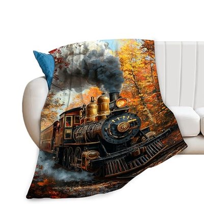Rylane Train Blanket, Train Decor Throw Blankets, Gifts for Men Boys Girls Women Lover Adult Cozy Fleece Flannel Bedding Stuff Plush for Couch Sofa Bed Decor 50"X40"