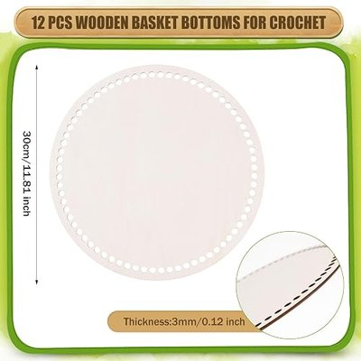 AWIZOM 12 Pcs Wooden Basket Bottoms for Crochet 12 Inch Round Basket Wood Bottom Circle Weaving Knitting Base Wood Base Shaper for Crochet or Knitting Weaving Crafts Home Decoration(Hole:8mm)