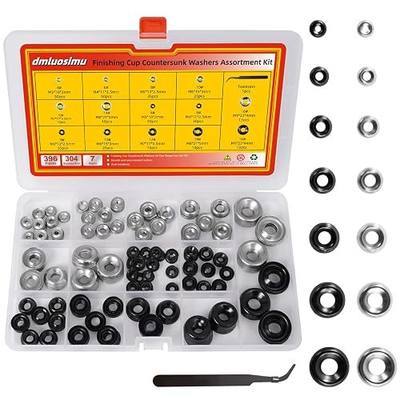 396pcs Stainless Steel Countersunk Cup Washers Kit-4#-6#-8#-10#-12#-14#-16# Natural/Oxidized Blackening Plated for Furniture, Automotive, Plumbing & DIY