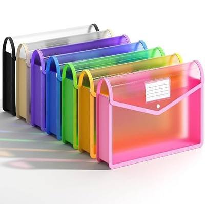 7 Pack Plastic Expanding File Folder, Transparent envelopes with Snap Closure, No Dividers, Large Capacity, Fit Legal/B4 Size for School, Office, Home, Hospital, 7 Colors