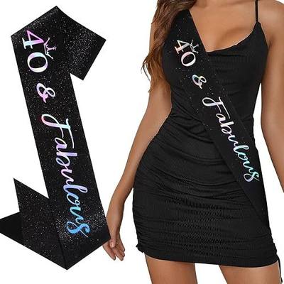 40th Birthday Decorations for Women 40th Birthday Sash 40 & Fabulous 40th Birthday Gifts for Women- Black