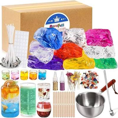Blingfun Jelly Candle Making Kit,9pcs Gel Wax -7 Colors Candle Making kit,Includes Wax Wicks Wick Stickers,Wooden Wick Holders and More,DIY Starter Candle Making Kit 2.8LB/45oz