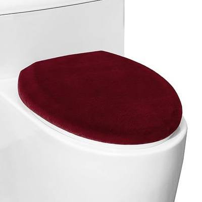 Comfortable Soft Plush Toilet Lid Cover for Bathroom, Machine Washable Toilet Seat Covers, Fits Most Round Elongated and Oblong Lids, Easy Installation& Cleaning (Burgundy)
