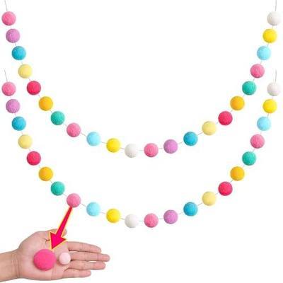 XmasExp Easter Pom Pom Garland Decorations - Large Spring Felt Ball Garland for Classroom,Christmas, Mantle Decor, Easter Tree Ornaments, Baby Shower and Party Hanging Decor,13 Ft.