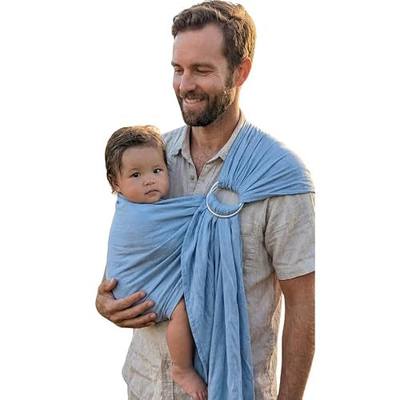 Organic Baby Ring Sling Carrier – Boho Hemp & Eucalyptus Wrap for Newborn to Toddler – Non-Toxic, ASTM-Certified, Ergonomic, Gift Box Included – Azure Sky