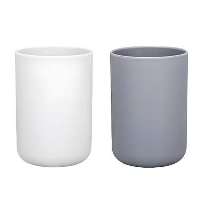 2 Pieces Plastic Bathroom Tumbler Cup Toothbrush Holder Organizer Tumbler Cups for Bathroom Vanity,300ml(White & Grey)