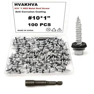 Hex Head Metal Roof Screws #10x1 Anti Rust Coating 100Pcs Includes Magnetic Bit