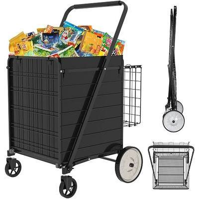 JIALIJIU Foldable Shopping Cart with Metal Wheels, Waterproof Bag, 360° Swivel Wheels, 300lbs Capacity for Groceries, Heavy Duty Utility Grocery Carts for Shopping, Laundry, Camping, Luggage