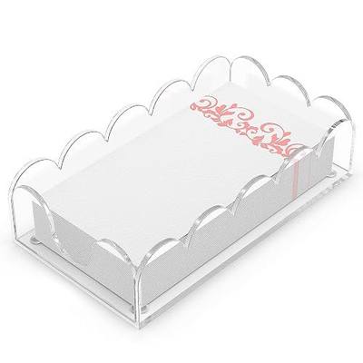LUGUNU Clear Acrylic Napkin Holder – Scalloped Tray for Bathroom, Kitchen, Dining Room – Stylish Guest Hand Towel & Disposable Paper Holder for Weddings, Hotels, and Home Decor (9x5.1x2.4 inch)