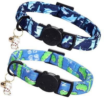Elegant little tail 2 Pack Cat Collar-Shark Print Cotton Breakaway Cat Collars with Bell Pendant Kitten for Boy Safety Adjustable Collar for Small Cats Puppy