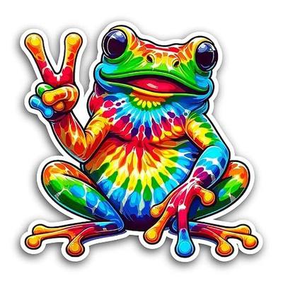 2 (Pieces) 3" and 5" Frog Peace Sign Sticker, Waterproof Vinyl Decals for Many Purpose Like Cars, Trucks, Laptops, Phones, Windows and More