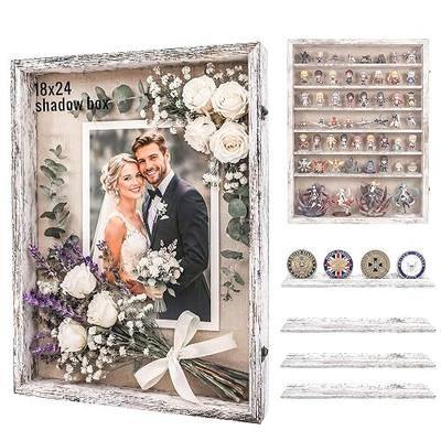 GMFrames 18x24 Wooden Shadow Box Frame with Removable Shelves Deep Display Case for Military Medals Keepsakes White