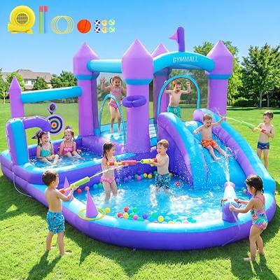 Water Bounce House with Slide for Kids 3-8, Purple Inflatable Bouncy Castle 12.5 * 6FT with 480W Blower Jumping Space Ball Pit Swimming Pool, Indoor Bouncy House for Party Birthday Event Gift
