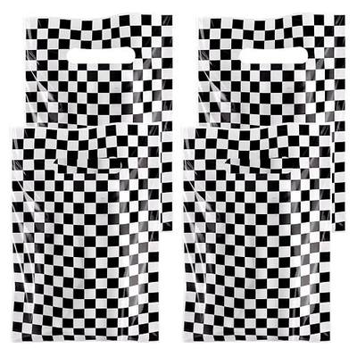 Hxezoc 50 Pieces Race Car Party Bags Plastic Checkered Bags Practical Gift Bags Car Party Favors for Race Car Theme Birthday Party Decoration Supplies