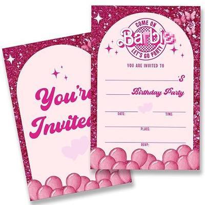 Pink Doll Birthday Party Invitations Supplies with Envelopes Set of 20 Girl Birthday Invites Fill in Blank, Double Sided