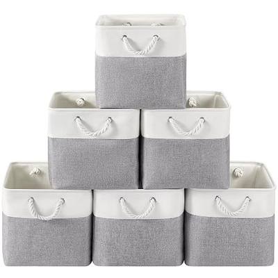 13 x 13 Inch Cube Storage Bins, 6 Pack Fabric Storage Basket with Handles, Foldable Boxes Organizer for Shelf Baskets for Home, Clothes (White/Grey)
