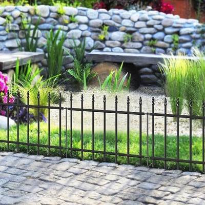 Decorative Metal Garden Fence 18" x 20', Small Fence Border with Stakes | 10 Panels, Short Wrought Iron Fencing for Flower Bed Lawn & Landscape, Fence Edging with Roman Column Decor, Black